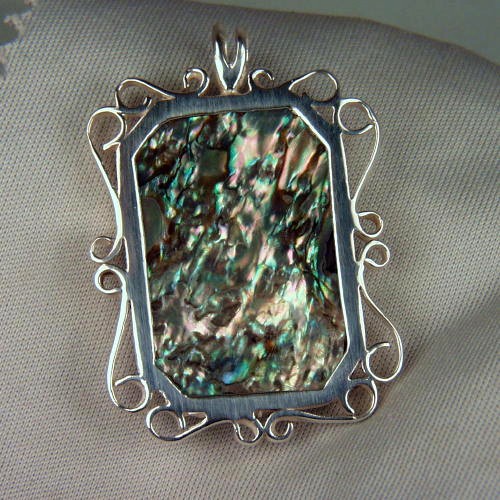Iridescent California Red Abalone 999 Sliver Pendant  Litnon.com
