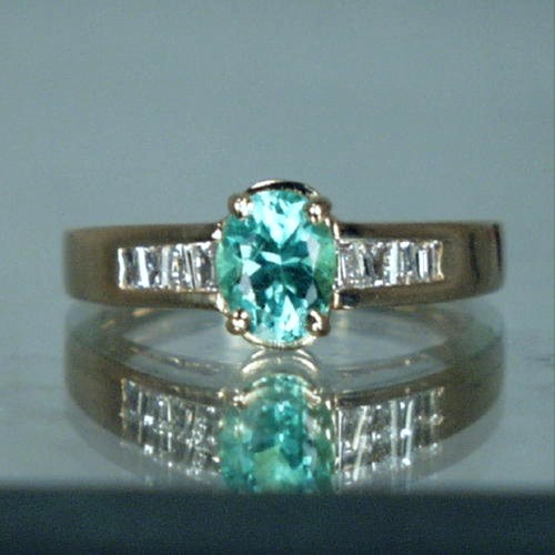 Beautiful Blue Green Tourmaline Diamond Ring 14 kt  Litnon.com