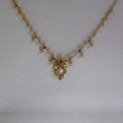 Russian Demantoid Garnet Sapphire Diamond Pendant  Litnon.com