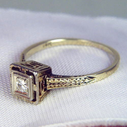 Antique ~ Vintage 14 kt European Cut Diamond Ring  Litnon.com