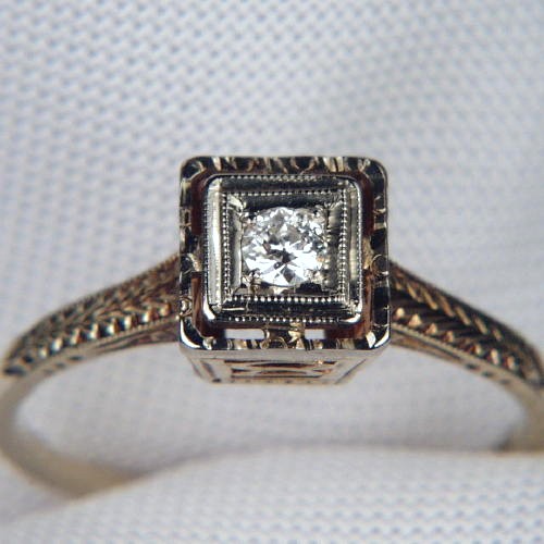 Antique ~ Vintage 14 kt European Cut Diamond Ring  Litnon.com