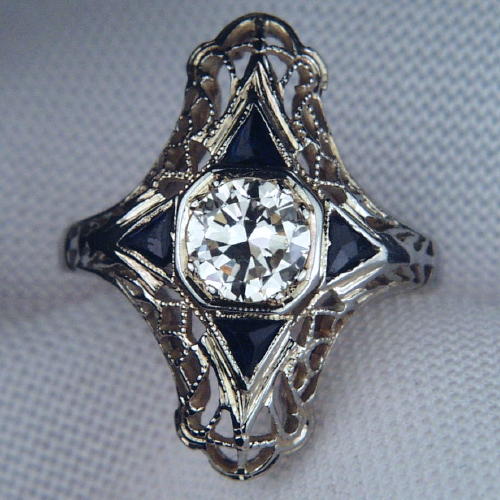 Antique 18kt Filigree White Gold Diamond Ring  Litnon.com