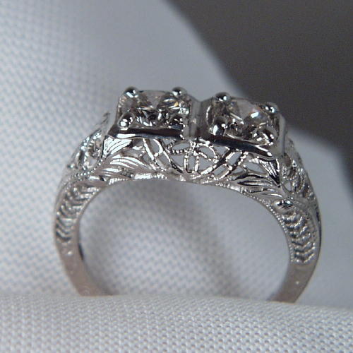 Antique 18kt Filigree White Gold Two Diamond Ring  Litnon.com