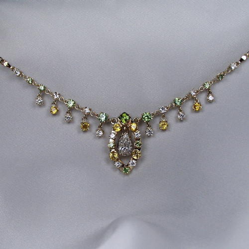 Custom Diamond, Demantoid Garnet and Sapphire Necklace Litnon.com