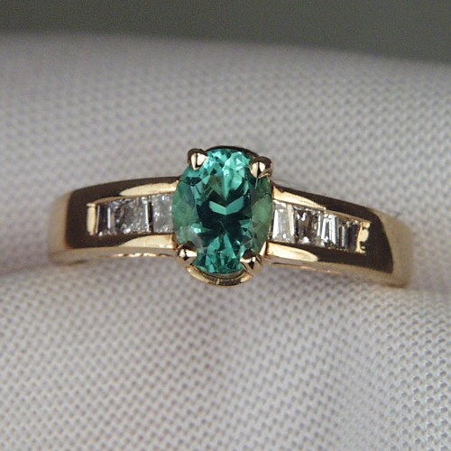 Beautiful Blue Green Tourmaline Diamond Ring 14 kt  Litnon.com