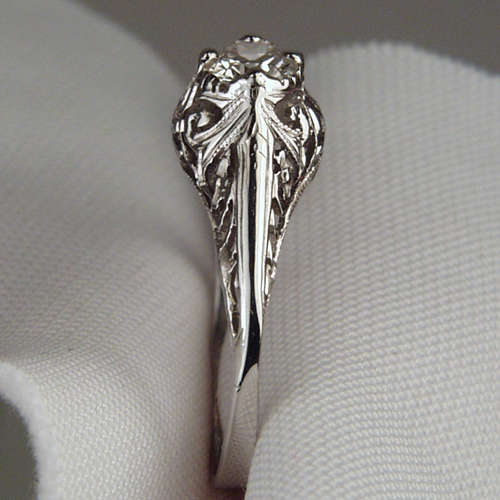 Antique Old Mine Cut Diamond Filigree 14 kt White Gold Ring  Litnon.com