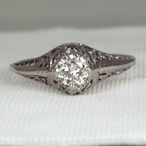 Antique Old Mine Cut Diamond Filigree 14 kt White Gold Ring  Litnon.com