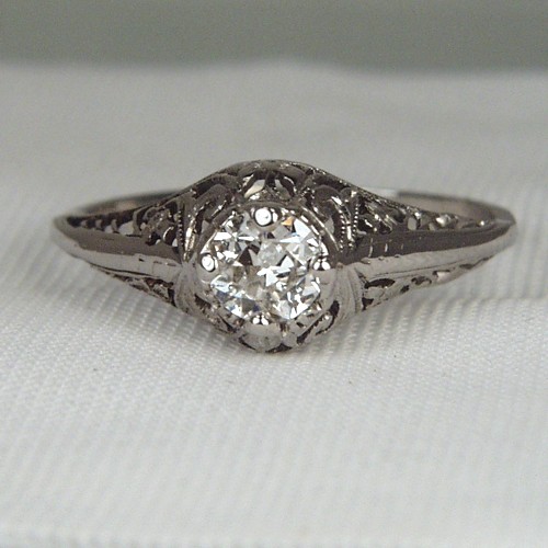 Antique Old Mine Cut Diamond Filigree 14 kt White Gold Ring  Litnon.com