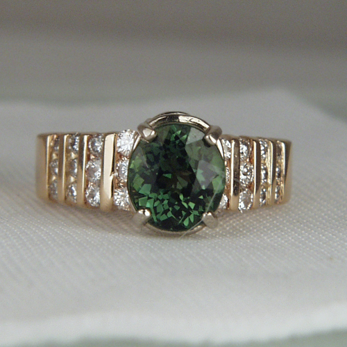 Beautiful Afghan Green Tourmaline Diamond 14 kt Ring  Litnon.com