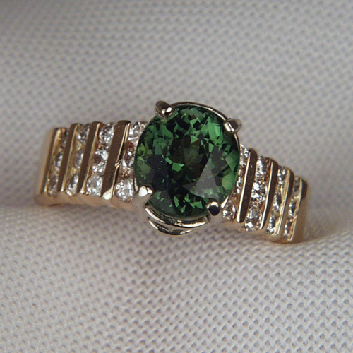 Beautiful Afghan Green Tourmaline Diamond 14 kt Ring  Litnon.com