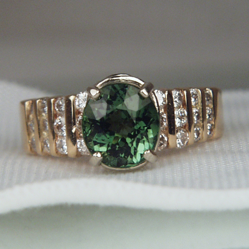 Beautiful Afghan Green Tourmaline Diamond 14 kt Ring  Litnon.com