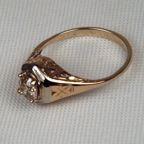 Antique Old Mine Cut Diamond Filigree 14 kt Gold Ring  Litnon.com