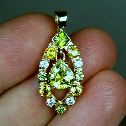 Chrysoberyl, Sapphire, Diamond, Russian Demantoid Pendant Litnon.com