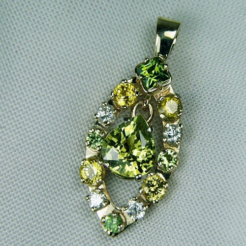 Chrysoberyl, Sapphire, Diamond, Russian Demantoid Pendant Litnon.com