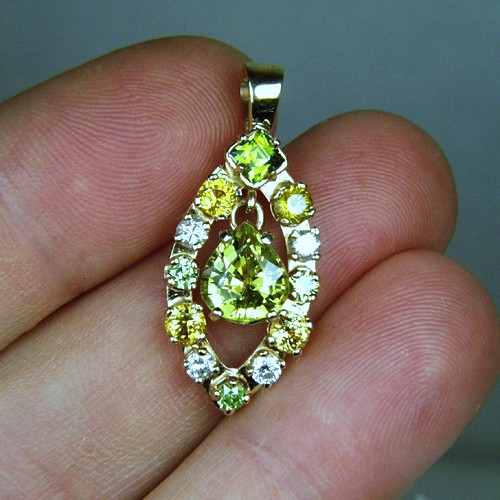 Chrysoberyl, Sapphire, Diamond, Russian Demantoid Pendant Litnon.com
