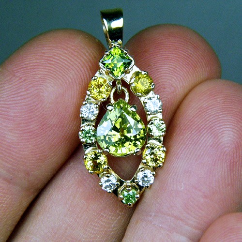 Chrysoberyl, Sapphire, Diamond, Russian Demantoid Pendant Litnon.com
