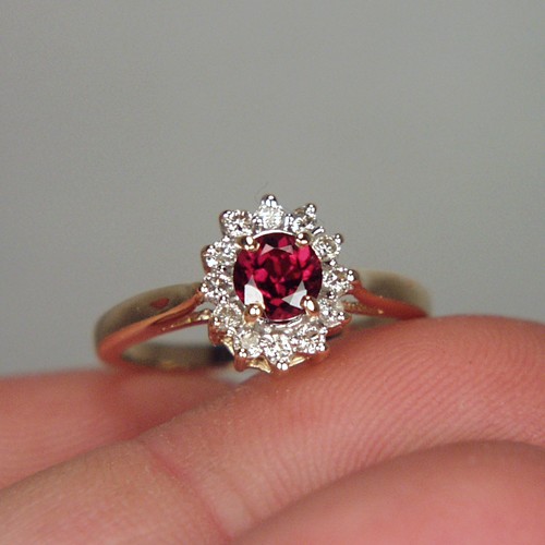 Pretty Raspberry Rhodolite Garnet Diamond Ring  Litnon.com