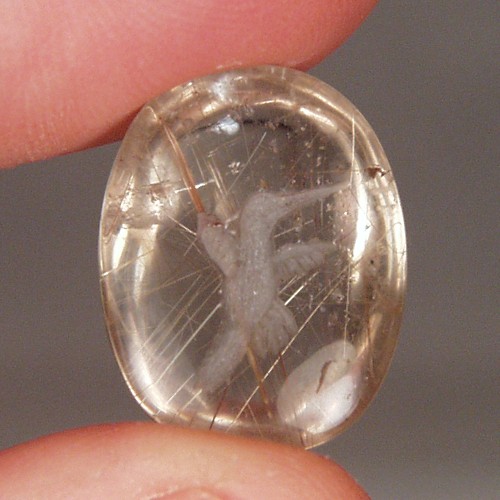 Hand Carved Humming Bird on Rutile Quartz 27.87 ct  Litnon.com