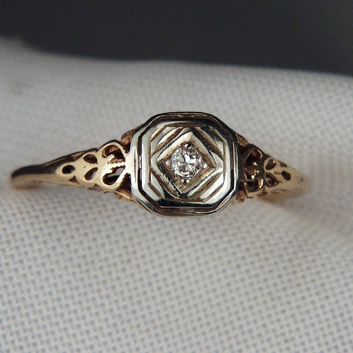 Antique Old Mine Cut Diamond Filigree 18 kt Gold Ring  Litnon.com