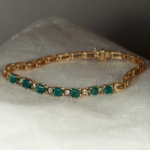 Pretty Emerald - Diamond Link Bracelet 14 kt Gold  Litnon.com