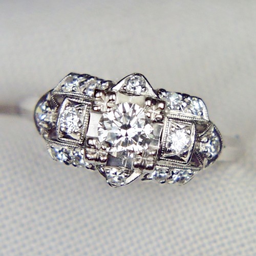 Antique ~ Vintage Platinum European Cut Diamond Ring  Litnon.com