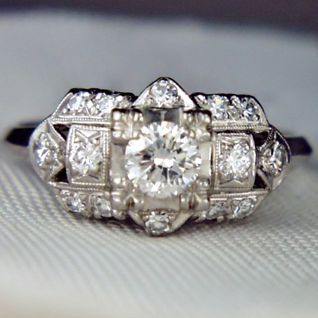 Antique ~ Vintage Platinum European Cut Diamond Ring  Litnon.com