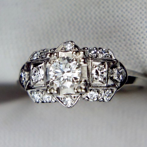 Antique ~ Vintage Platinum European Cut Diamond Ring  Litnon.com