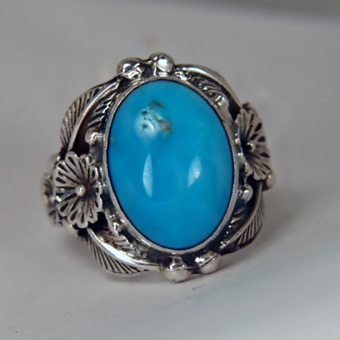 Men's Vintage Navajo ~JW Circle~ Turquoise Sterling Silver Ring GLI  Litnon.com