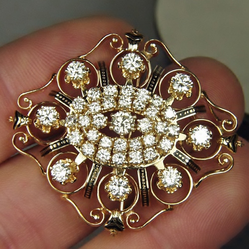 Estate Custom Hand Made Diamond 14 kt Brooch - Pendant 3.45ct  Litnon.com