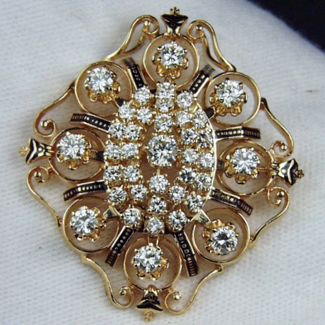 Estate Custom Hand Made Diamond 14 kt Brooch - Pendant 3.45ct  Litnon.com