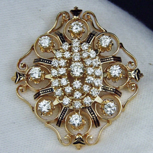 Estate Custom Hand Made Diamond 14 kt Brooch - Pendant 3.45ct  Litnon.com