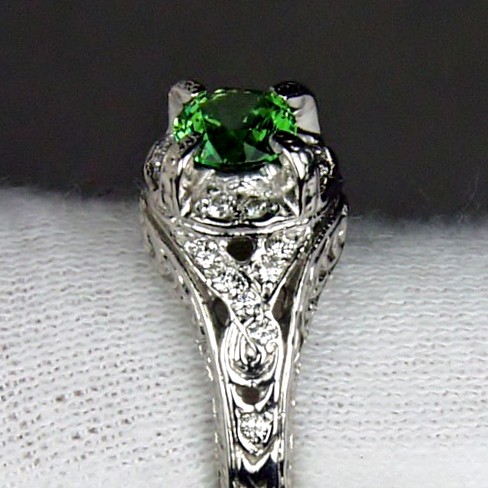 Antique 14kt White Gold Russian Demantoid Garnet and Diamond Ring  Litnon.com