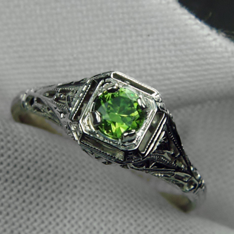 Antique 18kt White Gold Russian Demantoid Garnet Ring  Litnon.com