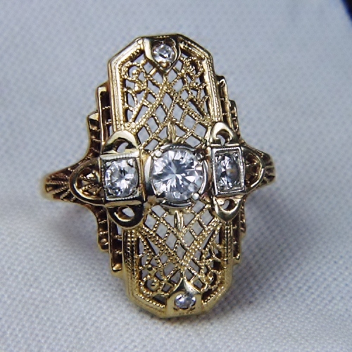 Estate 14kt Diamond Antique Filigree Reproduction Ring  Litnon.com