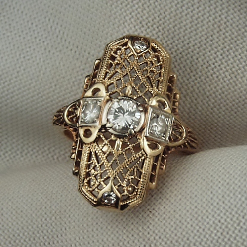 Estate 14kt Diamond Antique Filigree Reproduction Ring  Litnon.com
