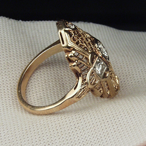 Estate 14kt Diamond Antique Filigree Reproduction Ring  Litnon.com