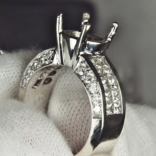 Estate Ladies Heavy 18 kt White Gold and Diamond Semi-Mount  Litnon.com