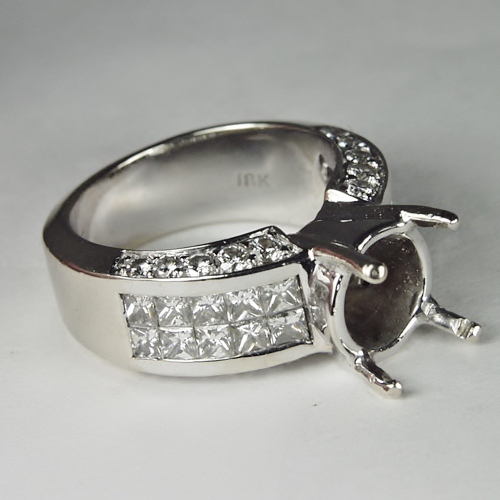 Estate Ladies Heavy 18 kt White Gold and Diamond Semi-Mount  Litnon.com