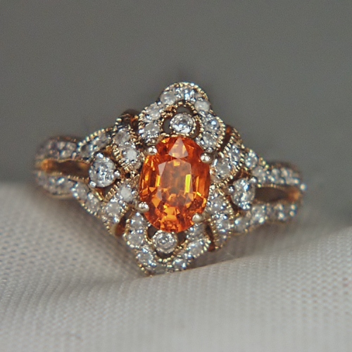 Estate Pretty Mandarin Garnet Diamond Ring 14kt  Litnon.com