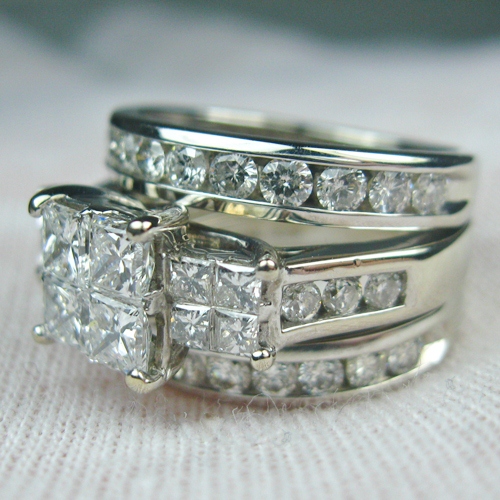 Estate I4kt White Gold Diamond Engagement Wed Ring 2.5 ct tw  Litnon.com