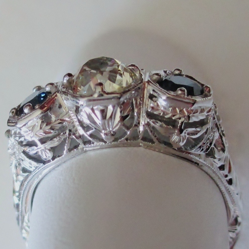 Antique 18kt Filigree White Gold Diamond and Sapphire Ring  Litnon.com