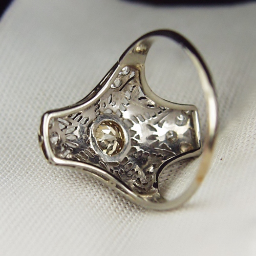 Antique 14kt Filigree White Gold Diamond and Sapphire Ring  Litnon.com