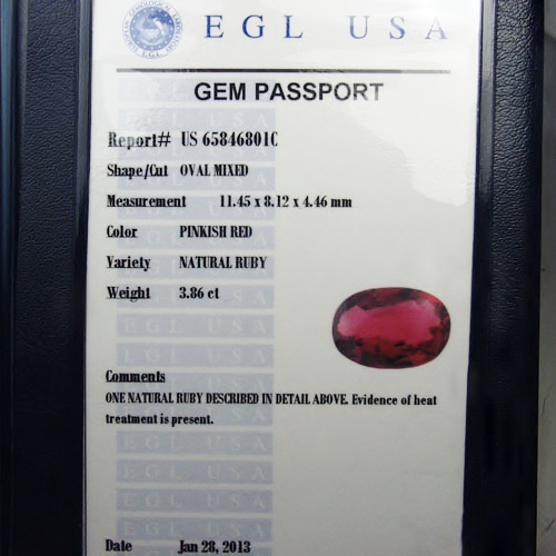 Huge EGL Certified Natural South East Asia Ruby 3.86 ct  Litnon.com