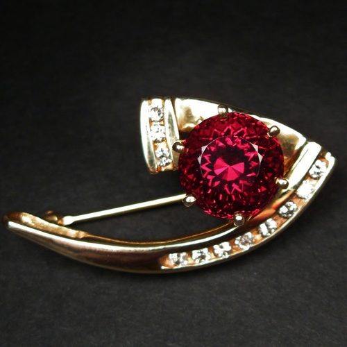 Estate Custom Rhodolite Garnet Diamond 14 kt Brooch - Pendant  Litnon.com