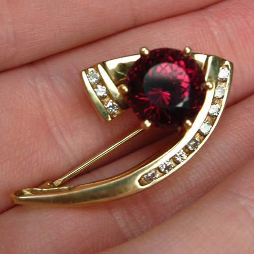 Estate Custom Rhodolite Garnet Diamond 14 kt Brooch - Pendant  Litnon.com