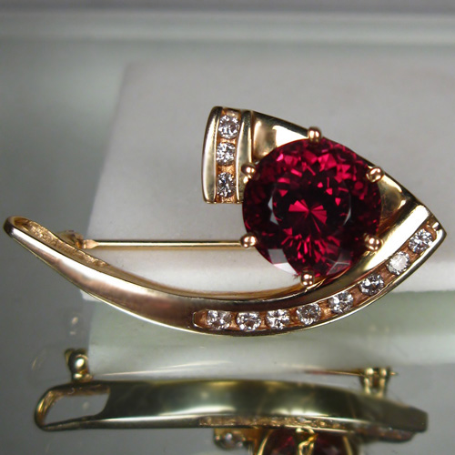 Estate Custom Rhodolite Garnet Diamond 14 kt Brooch - Pendant  Litnon.com