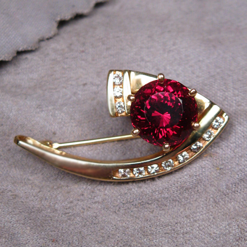 Estate Custom Rhodolite Garnet Diamond 14 kt Brooch - Pendant  Litnon.com