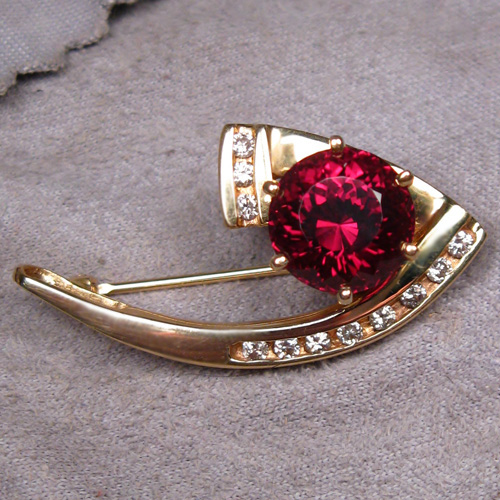 Estate Custom Rhodolite Garnet Diamond 14 kt Brooch - Pendant  Litnon.com