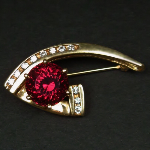 Estate Custom Rhodolite Garnet Diamond 14 kt Brooch - Pendant  Litnon.com