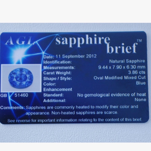 AGL Certified Rare Color and Quality Fine Ceylon Blue Sapphire 3.86ct  Litnon.com